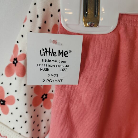 Little Me Baby Girl 3 Piece Set Lng Slv Floral Top Pink Pant Footed & Hat Sz 3M - Picture 9 of 11